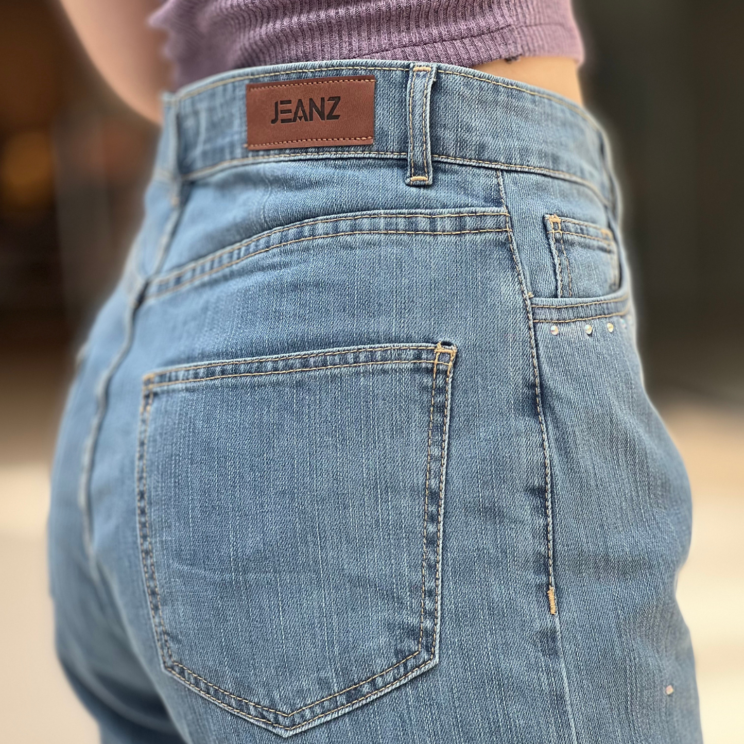 Jean Straight avec fente Strassé