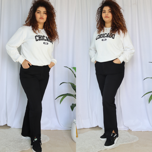 Jean straight avec fente Grande taille