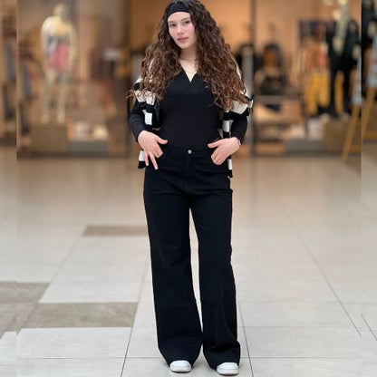 Jean baggy avec ourlet grande taille