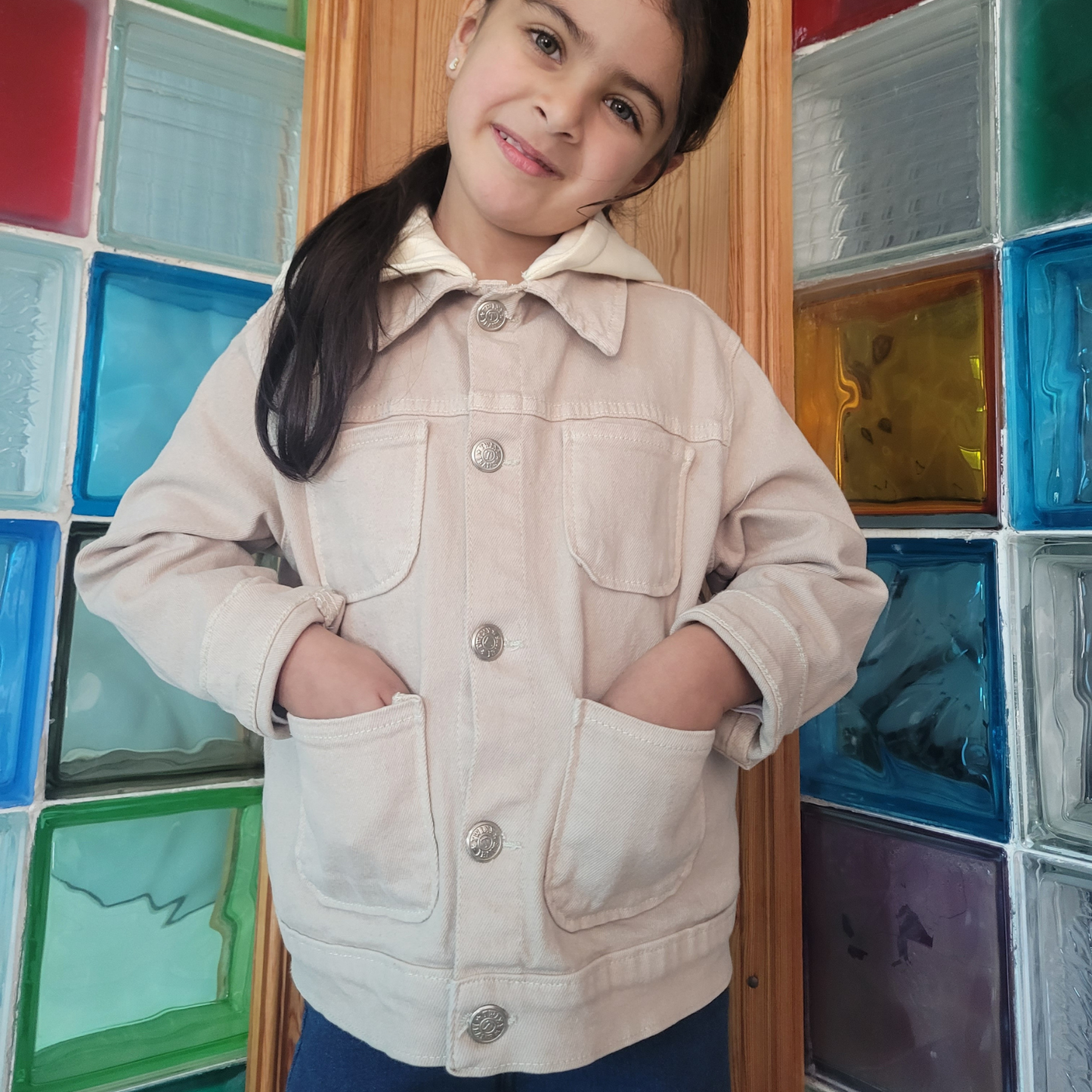 Surchemise fillette avec capuche - Beige