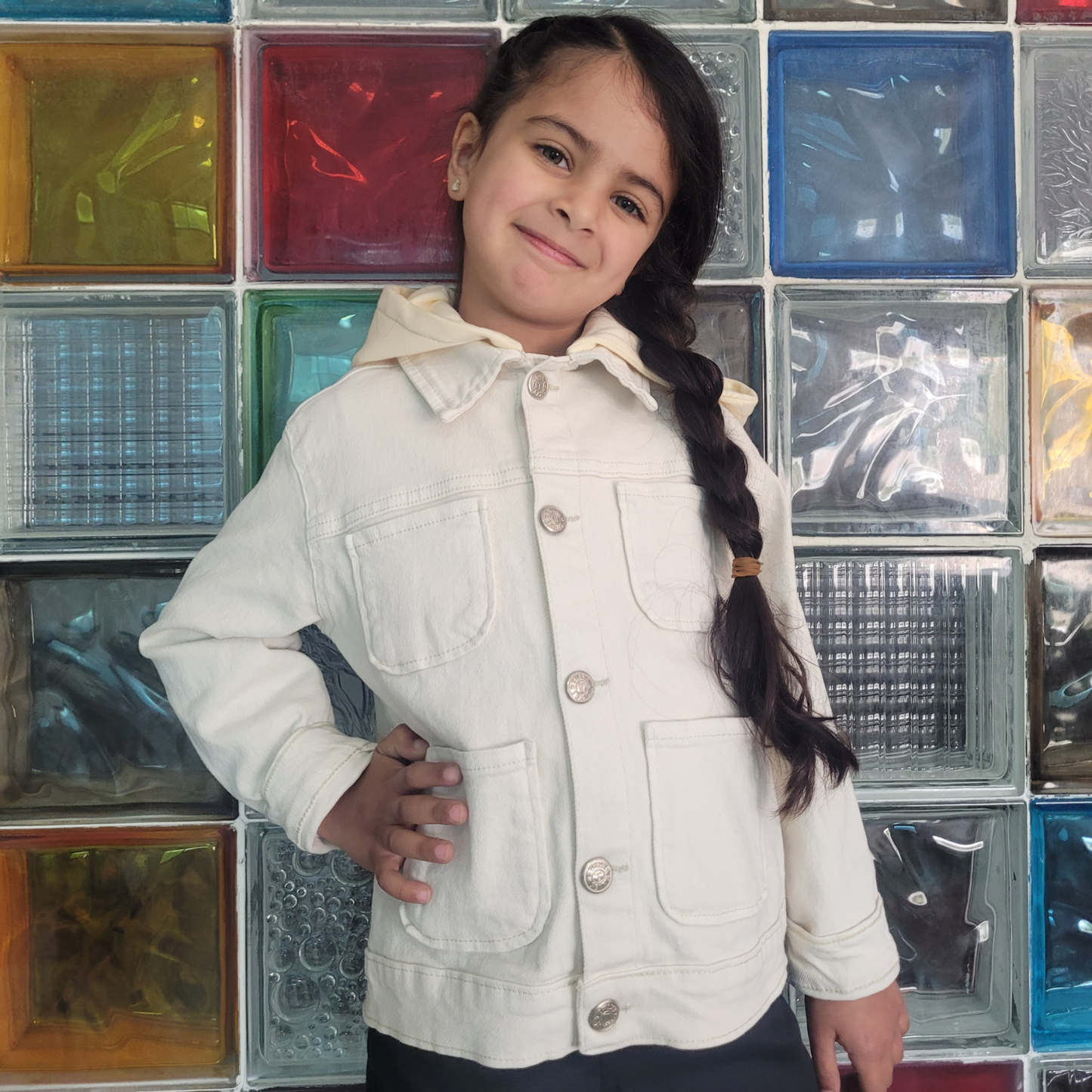 Surchemise fillette avec capuche - Écru