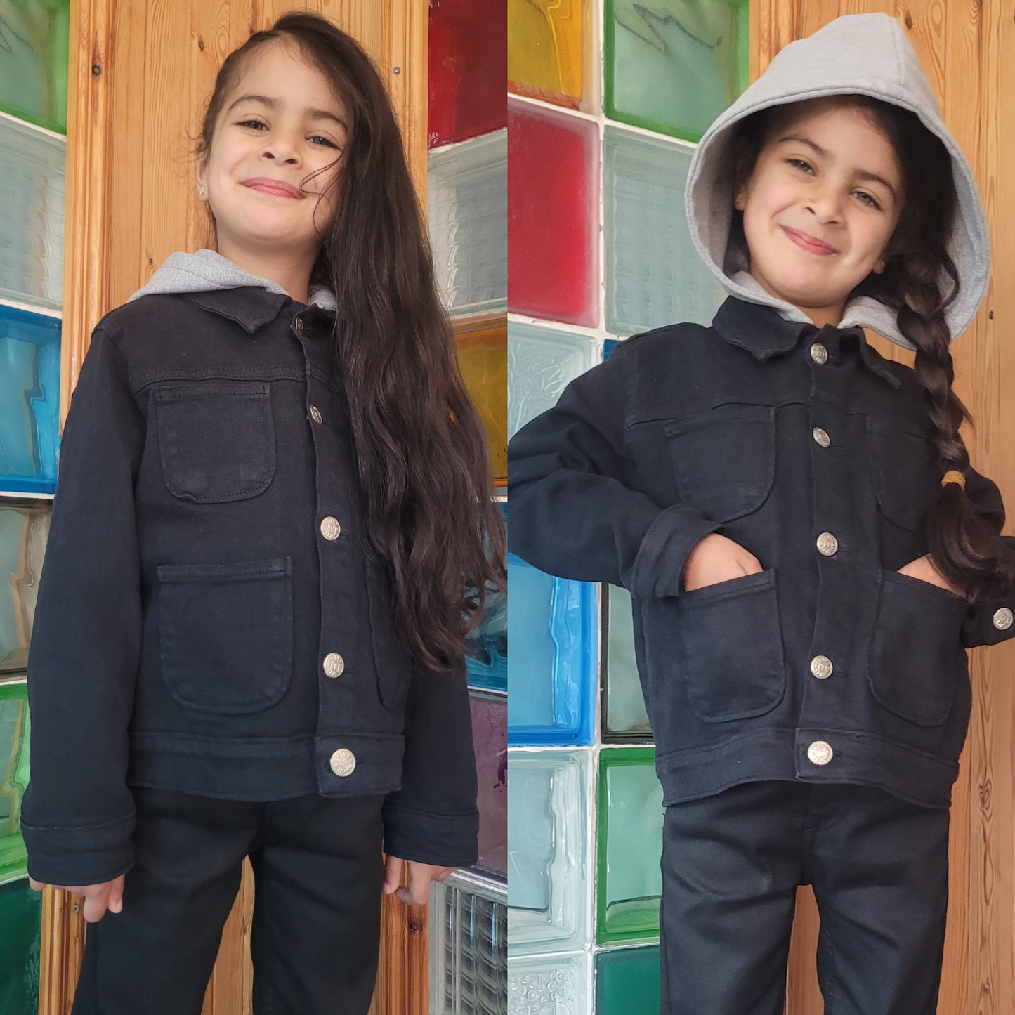 Surchemise fillette avec capuche - Noir