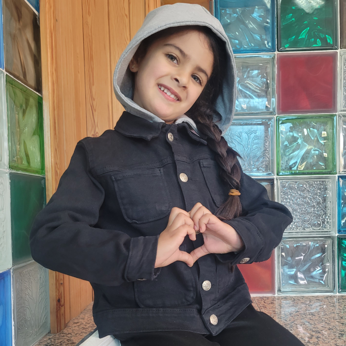 Surchemise fillette avec capuche - Noir