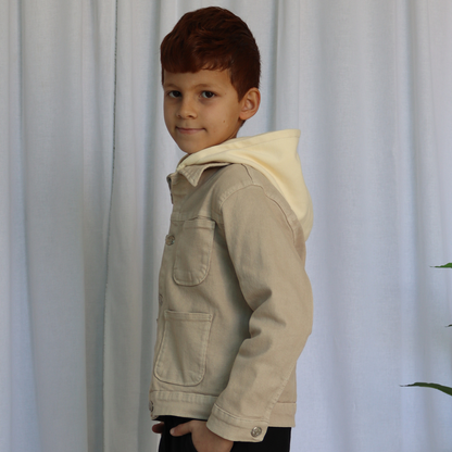 Surchemise garçon avec capuche en jean - Beige