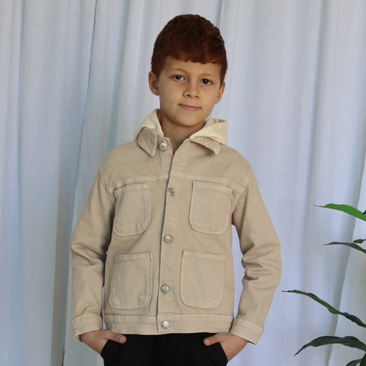 Surchemise garçon avec capuche en jean - Beige