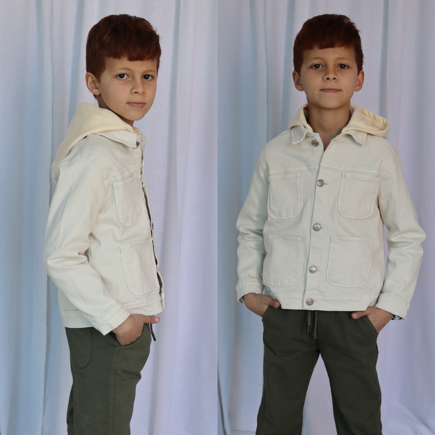 Surchemise garçon avec capuche en jean - Écru