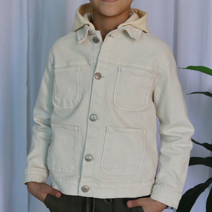 Surchemise garçon avec capuche en jean - Écru