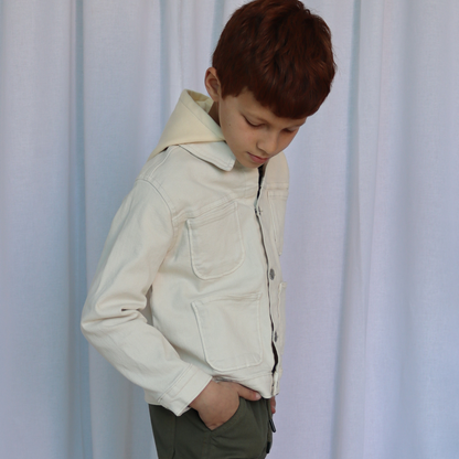 Surchemise garçon avec capuche en jean - Écru